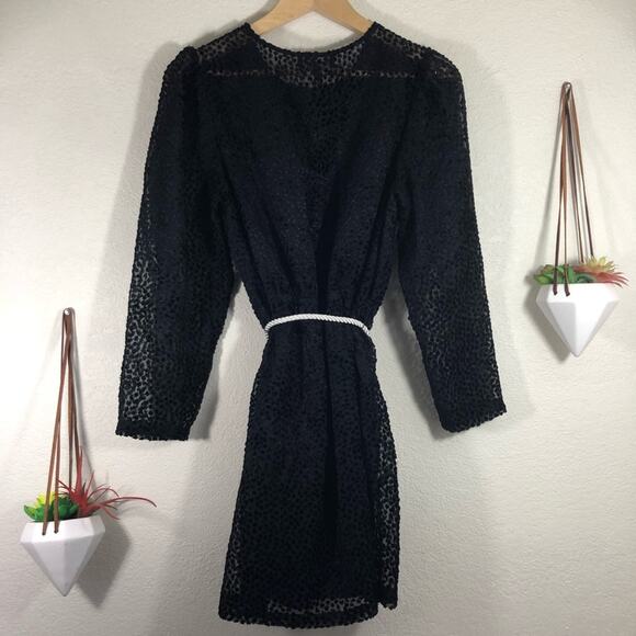 Robert Rodriguez Pauline black textured sheer mini dress rope waist sash NEW 12 - Picture 8 of 10